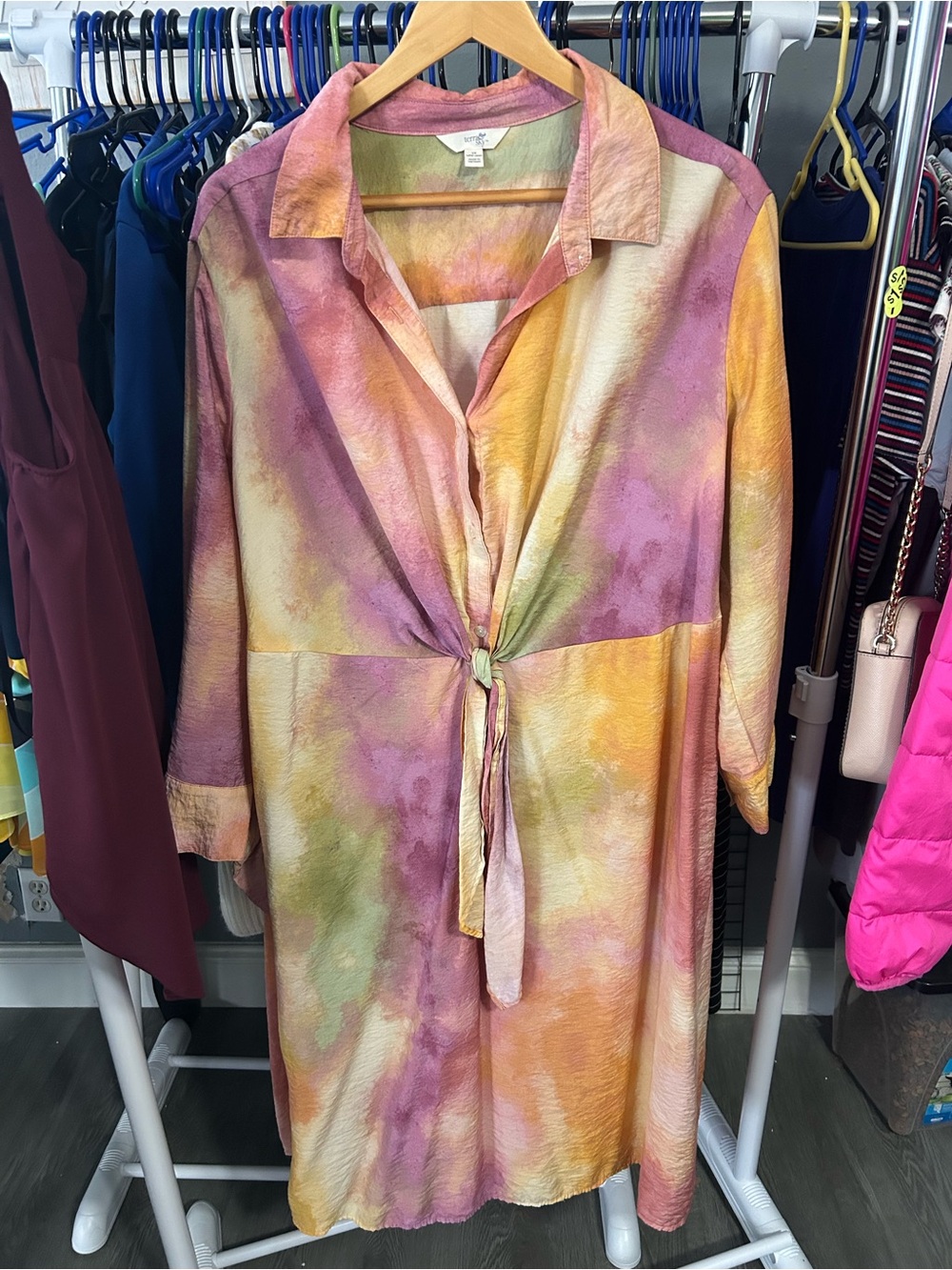 Terra & Sky Pastel Watercolor Tie-Front Midi Dress
